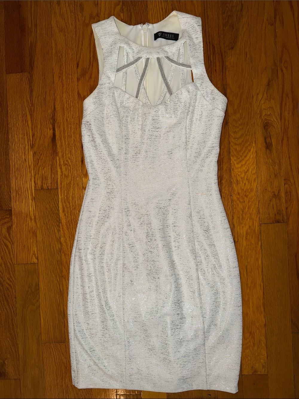 Guess White Sleeveless Mini Dress with Silver Trim
